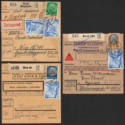 Poststück - "Ostmark" - 4 Paketkarten in das KZ Mauthausen - Arbeitslager Wiener Neudorf (Block 4 mit 2 Stück, - Briefmarken und Ansichtskarten