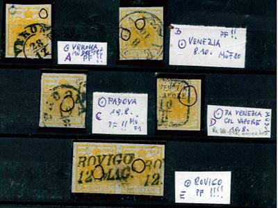 gestempelt- Kl. Partie Plattenfehler Lombardei Venetien auf Nr. 1, - Briefmarken