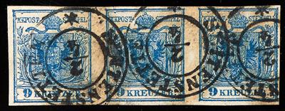 gestempelt - Österr. Nr. 5H III im waagr. Dreierstreifen, - Stamps