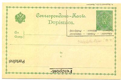 Poststück - Bosnien 1900 - 5 h Korrespondenskarte m. verkehrtem Aufdruck Feldpost- Portofrei ungebraucht, - Briefmarken
