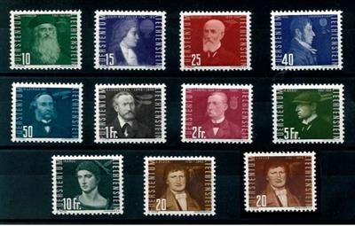 ** - Liechtenstein Nr. 257/66 mit Nr. 259 a und b (dunkelrötlichbraun), - Briefmarken