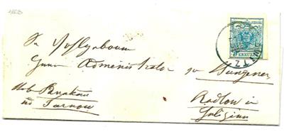 Österr. "(JOS) LOWITZ/20. SEP."blauer Einkreisstempel auf Brief nach RADLOW aus 1856, - Briefmarken