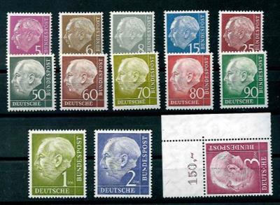 ** - BRD Nr. 189/196 und 5 versch. Werte der Heuss - Ausg., - Briefmarken