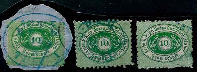 Briefstück/gestempelt - Österr. DDSG Nr. 3 I in deutlichen Nuancen bzw. 3 II, - Známky