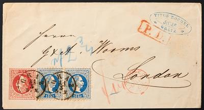 Österr. Ausgabe 1867 - 5 kr-GS-Umschlag + Nr. 38 I (Paar) von Graz nach London über Preussen, - Briefmarken