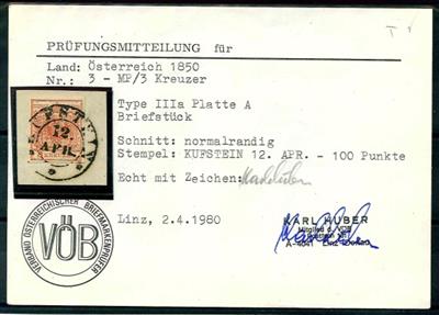 Österr. Ausg. 1850 - Abstempelungen Tirol - Nr. 3MIIIa Briefstück, - Stamps