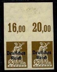 ** - D.Reich Nr. 124U im waagrechten Paar vom Bogenoberrand, - Briefmarken