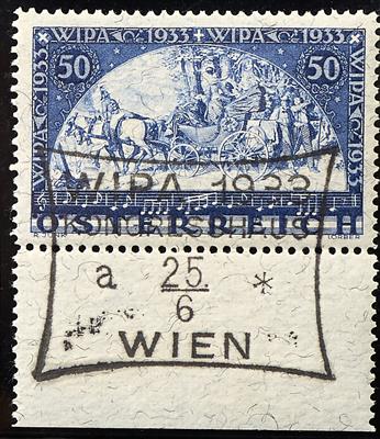 Österr. 1933 "WIPA"Marke Faserpapier - unteres Randstück mit Sonderstempel, - Francobolli