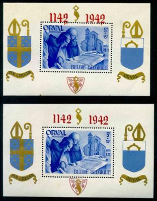 Belgien **/* - 1942 Orval 4 verschied. Privat-Blöcke mit Abarten wie verschobener Druck, - Briefmarken