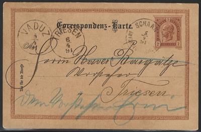 Liechtenstein Poststück - 1891 2 Kreuzer braun Korrespondenzkarte von Österreich mit LiechtensteinStempeln von Schaan, - Briefmarken