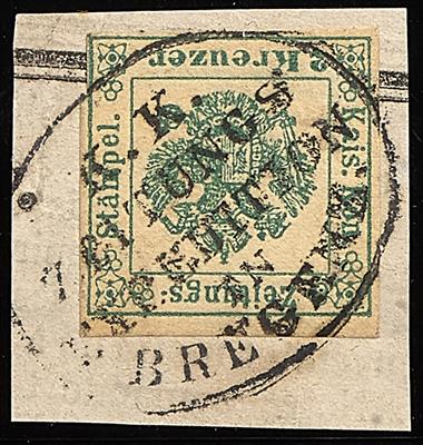 Ö Zeitungsstempelmarken Briefstück - 1853 "BREGENZ/ZEITUNGS/ EXPEDITION"grosser Ovalstempel auf 2 Kreuzer grün Type Ib, - Stamps