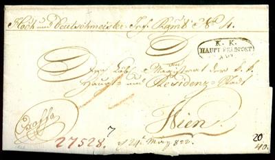 Ö Vorphila 1822 "K. K./HAUPT FELDPOST/AMT"Ovalstempel auf Brief vom "Hoch und Deutschmeister Inf. Rgmt No.4" nach Wien, - Francobolli
