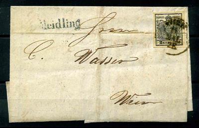 Österr. 1853 "Meidling"Einzeiler als Nebenstempel und mehrmals innen auf Dienstsache mit 2 Kr. schwarz aus Wien, - Známky