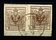 Briefstück - Österr. Ausg. 1850 - "K. K.ÖST. F. P. KRAJOVA 18/9" auf Briefstück mit 2 Sück Nr. 4H, - Briefmarken