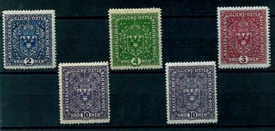 * - Österr. Nr. 200 II - 201 I- 202 IIO - Nr. 203 a u. b (kl. Mgl.), - Francobolli