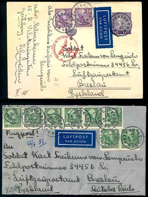 Poststück - D. Feldpost WK II, Luftpostbrief und Luftpostganzsache aus SCHWEDEN - Briefmarken