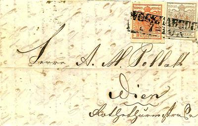 Poststück - Österr. Nr. 3 H + 4 H auf Faltbrief aus 1853 von VÖCKLABRUCK nach Wien, - Briefmarken