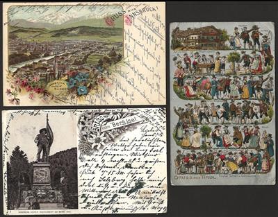Poststück - Partie AK Innsbruck u.a. mit dreiteiliger Karte mit Blick vom Berg Isel - Tiroler Sitten, - Briefmarken und Ansichtskarten