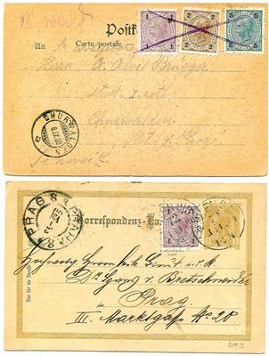 Briefstück/Poststück - Österr. Mischfrank. Kreuzer/Heller auf div. Briefstkn. u. 2 Postkarten, - Známky a pohlednice