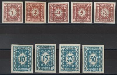 ** - Österr. I. Rep. - Porto Nr. 103U/111U (Ausgabe 1922 UNGEZÄHNT), - Briefmarken und Ansichtskarten