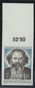 ** - Österr. Nr. 1160U (Hermann Bahr UNGEZÄHNT) vom Bogenoberrand mit Überrand, - Briefmarken und Ansichtskarten