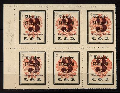 ** - Österr. Streiknotpost 3000 Kronen Sechserblock in den verschiedenen Typen + Plattenfehler TGG, - Briefmarken und Ansichtskarten