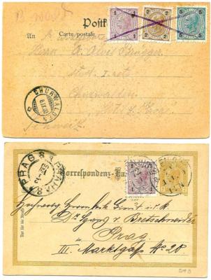 Briefstück/Poststück - Österr. Mischfrank. Kreuzer/Heller auf div. Briefstkn. u. 2 Postkarten, - Briefmarken und Ansichtskarten