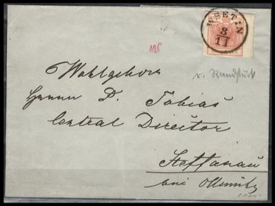 Poststück - Österr. Nr. 3M rechtes Randstück auf Faltbriefhülle von Wsetin nach Steffanau aus 1856, - Francobolli e cartoline