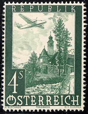 * - Österr. Nr. 826 P II (ANK Nr. 824 P II) (1947 Flugpost 4 S) Farbprobe in grün in LZ 14 1/2, - Stamps