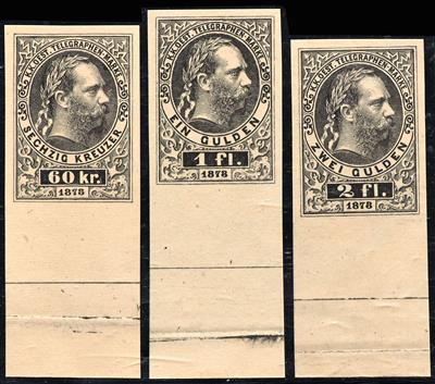 (*) - Österr. Telegrafenm. Nr. 10 P/17 P Bogenproben in Schwarz auf Kartonpap., - Stamps