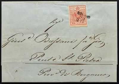 Poststück - Lombardei Venetien Nr. 3 H ab Milano 22. Juni (1850) mit Ankunft Ponte St. Pietro, - Francobolli