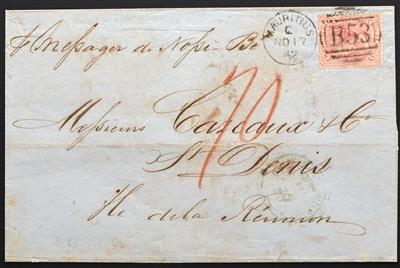 Poststück - Mauritius Michel Nr. 20 (1862 - 4 Cent rosa) auf gut erhaltenem Inselbrief nach La Reunion, - Briefmarken