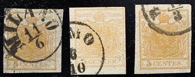 .Briefstück - Lombardei-Venetien Nr. 1 - drei Stück: gelbocker, - Známky