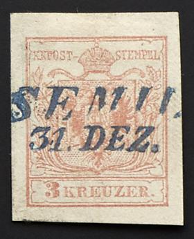 .Briefstück - Österr. Abstempelungen Böhmen: SEMIL / 31. DEZ. Langstempel in blau auf Nr. 3 M, - Briefmarken