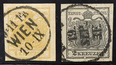 .Briefstück - Österr. Nr. 1 M und 2 H (mit schönem Plattenfehler - Známky