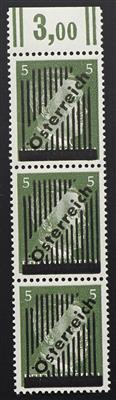 ** - Österr. Nr. 668 I senkr. Dreierstreifen 13-14-15 Gitterlinien, - Francobolli