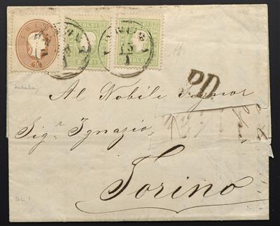 Poststück - Lombardei-Venetien Nr. 8 (2) + 13 als Mischfrankatur auf kpl. Brief mit Stempeln VERONA nach Torino, - Známky