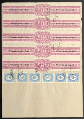 Poststück - Österr. 1948/1949 - Verrechnungsm. Nr. 1 + div. Portom. auf 5 kpl. Verrechnungsformularen, - Známky