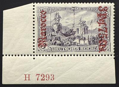 ** - D. Post in Marokko Nr. 32 B linkes unteres Eckrandstück mit HAN "H 7293", - Briefmarken
