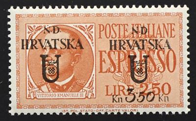 ** - Kroatien Ital. Bes. 1944 Lokalausgabe Split/Spalato Sassone Nr. 6/22 (Aufdrucke N. D. HRVATSKA U), - Známky