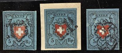 gestempelt/Briefstück - Schweiz Nr. 7 I und 7 II (4 Stück), - Stamps