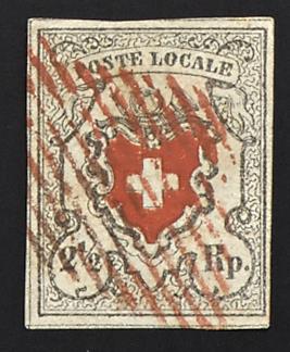 gestempelt - Schweiz Nr. 6 I (2 1/2 Rp. POSTE LOCALE) mit Kreuzeinfassung (Zumstein Nr. 14 I, - Briefmarken