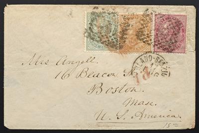 Poststück - Italien Nr. 16 + 17 + 20 auf kleinem Kuvert von Mailand nach Boston/USA, - Briefmarken