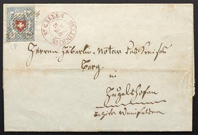 Poststück - Schweiz Nr. 9 II auf Faltbrief von St. Gallen nach Zugelshofen vom 10.11. 1851, - Briefmarken