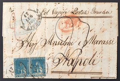 Poststück - Toskana Nr. 15 im waagr. Paar (üblicher Schnitt) auf Brief von LIVORNO nach Napoli aus 1858, - Stamps