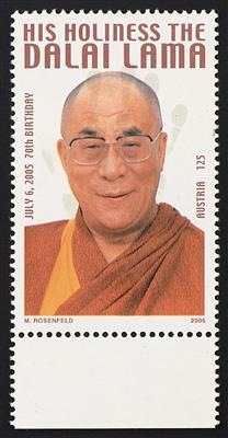** - Österr. Nr. (16) (70. Geburtstag des Dalai Lama Tenzin Gyatso) vom Kleinbogenunterrand, - Briefmarken