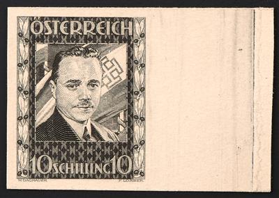 (*) - Österreich Nr. 588 P U I (10 S Dollfuß) ungezähnter Probedruck in Schwarz auf Kartonpapier, - Stamps
