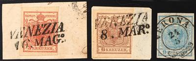 Briefstück/gestempelt - Österreich Nr. 3 (3), 4 (3) und 5 (4), alle mit Lombardei-Venetien - Briefmarken