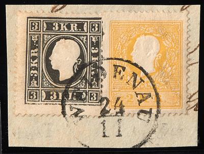 Briefstück - Österr. Nr. 10 I (links Zahnmgl.) + 11 I zusammen auf Briefstück mit Stempel WEIDENAU, - Stamps
