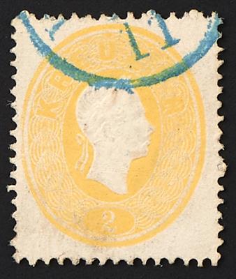 gestempelt - Österr. Nr. 18 (2 Kreuzer gelb) mit Blaustempel - Známky